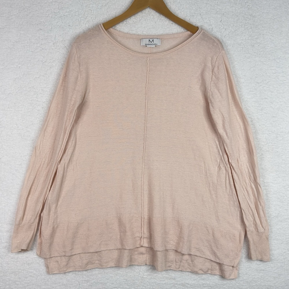 Magaschoni 100% Linen Lightweight Sweater Top Small Blush Pink Pullover Relaxed